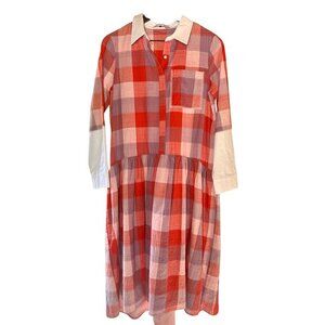 English Factory Plaid Dress Small Red/Pink Checkered Cotton/Linen